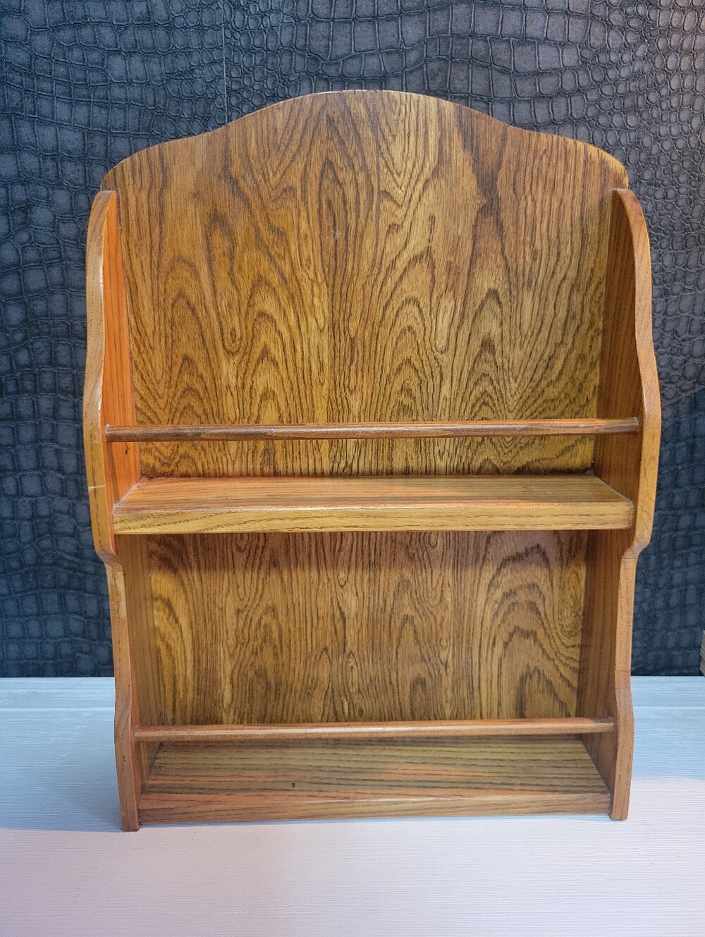 Vintage Oak Wood Wall Mounted Magazine Rack 2 Tier Book Newspaper Holder